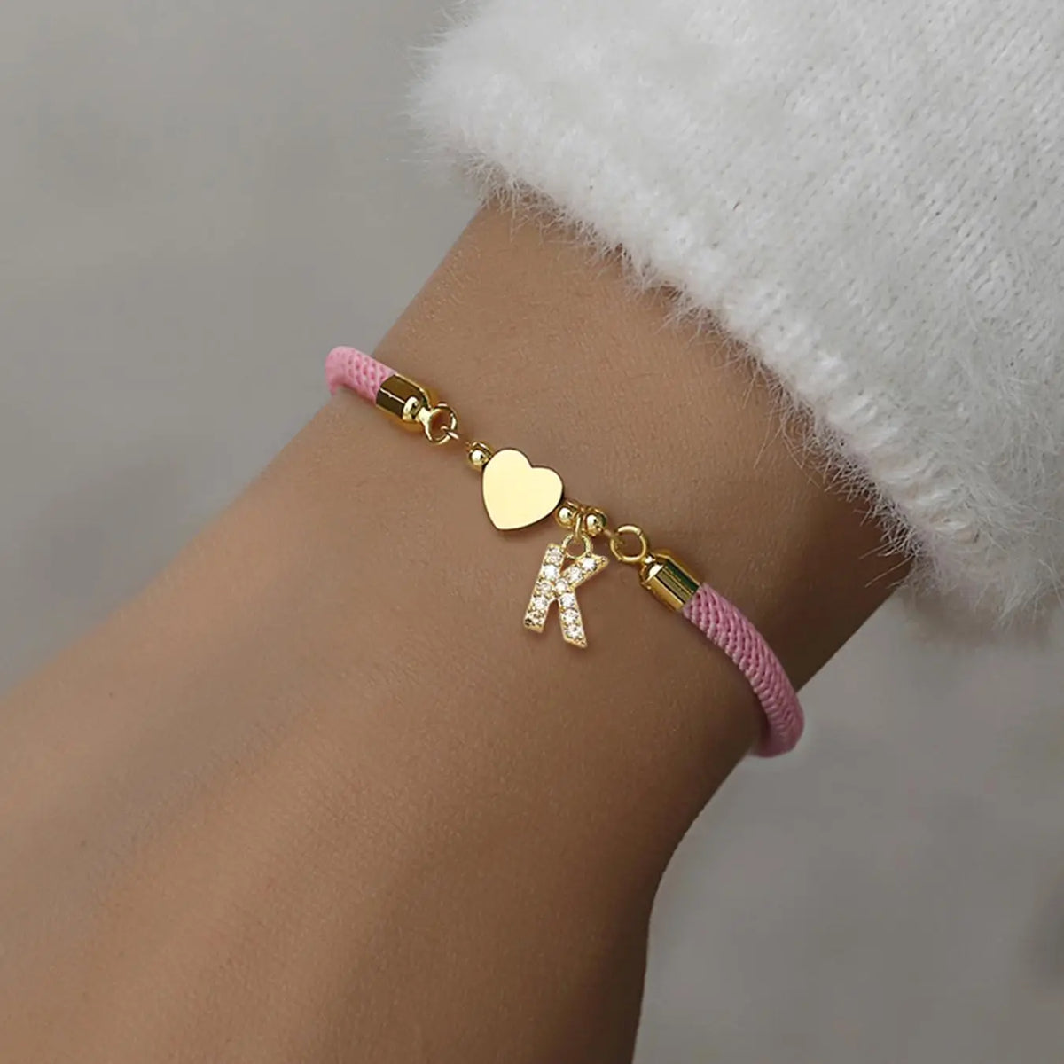 Initial Heart Charm Letter Link Bracelet, Fashion All-match Jewelry for Women, Retro Adjustable Rope Bracelet for Daily Use, Fashionable Bracelet Style