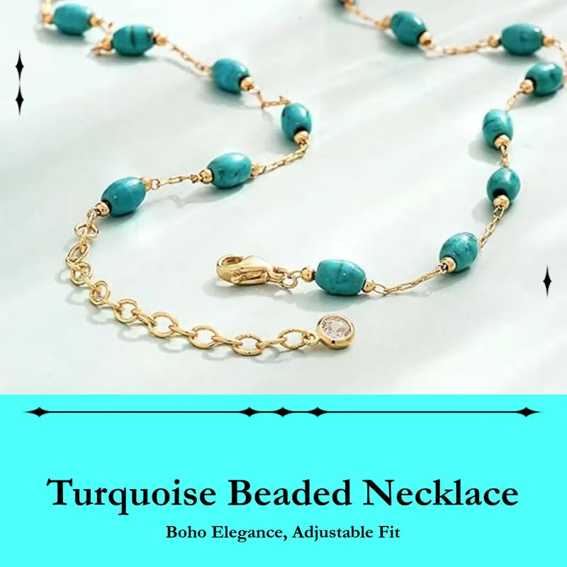 Women's  Handmade Brass (Copper Base) Turquoise Beaded Choker Necklace - Gold-Plated for Luxe Look Boho Southwestern Jewelry, Adjustable Comfort-Fit Female Accessory, Summer Beach Gift for Women