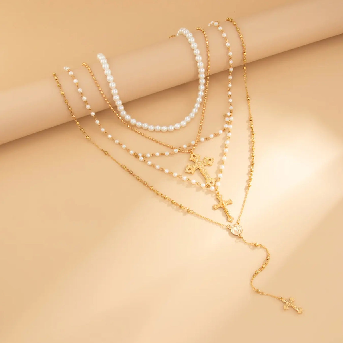 Women's Punk Style Cross Pendant Necklace Set, Zinc Alloy Chain, Faux Pearl Design, Fashion Jewelry Party, All Season Jewelry for Women Daily Wear & Parties, Multilayer Cross Necklace, Layered Cross Necklace
