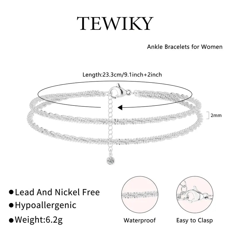 TEWIKY Dainty Layered Waterproof Anklet For Women Adjustable Womens Anklet Set Stackable Figaro Beaded Cuban Link Anklets Daily Clothing Decor For Beach Summer Trendy All-match & Exquisite Jewelry Back To School
