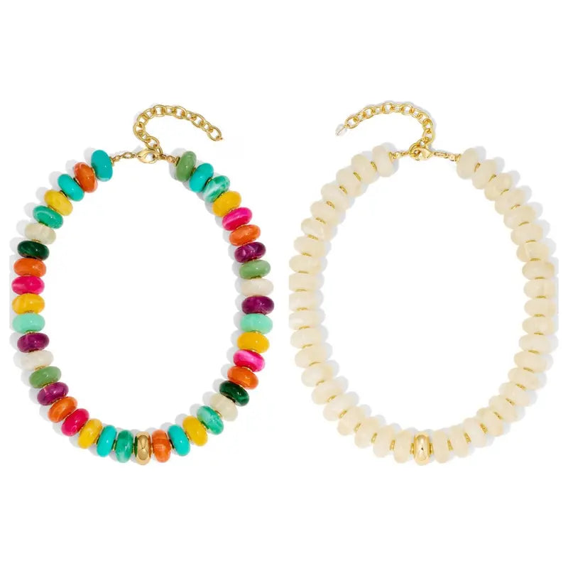 Women's Chunky Beaded Choker Necklace - Adjustable Length Boho Style Jewelry, Multicolor Beads with Gold Accent, Beach to Daily Summer Vacation Accessory (Sports & Outdoor Fashion Addition), Adjustable Length Necklace