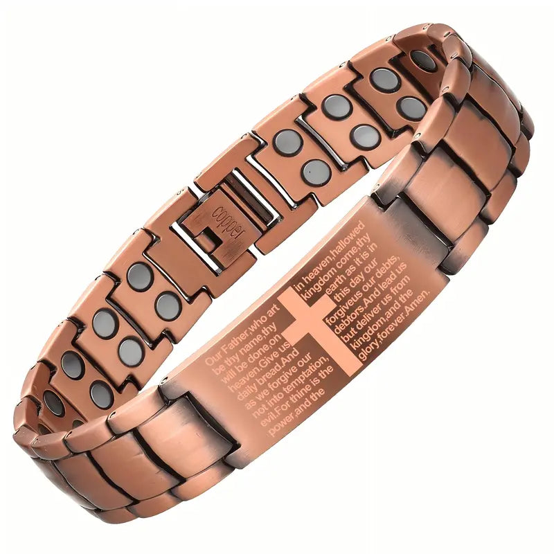 Men's 99.99% Pure Copper Energy Magnetic Bracelet - Adjustable Cross Design with Ultra-Strength Magnets, High Quality Men's Accessories, Unique Guys Gifts for Father's Day