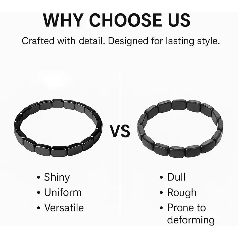 Men's Genuine Natural Polished Hematite Solid Beads Bracelet - Adjustable Stretch Bangle, Understated Shine, Minimalist Male Accessory, High-Quality Grounding Piece for Daily Wear