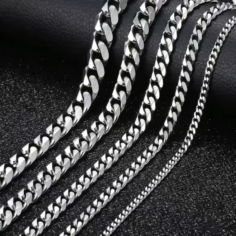 3/5/7/9/11mm Men's Silver Color Necklace Stainless Steel Cuban Link Chain For Mens Womens Basic Chokers 18-30inch Valentine Birthday Gift