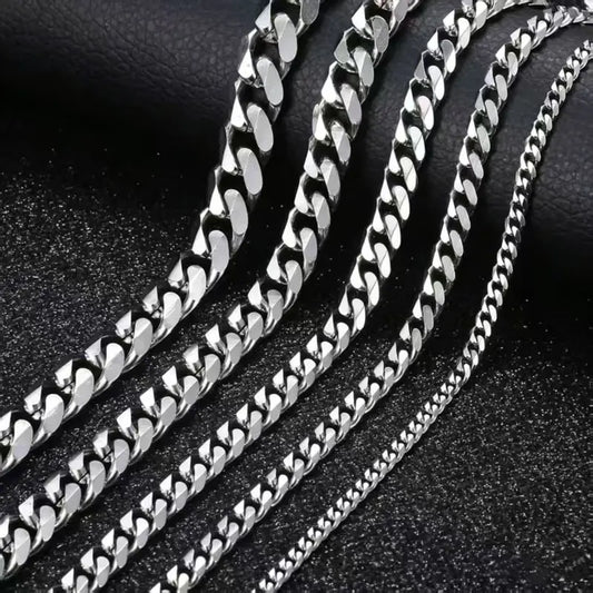 3/5/7/9/11mm Men's Silver Color Necklace Stainless Steel Cuban Link Chain For Mens Womens Basic Chokers 18-30inch Valentine Birthday Gift