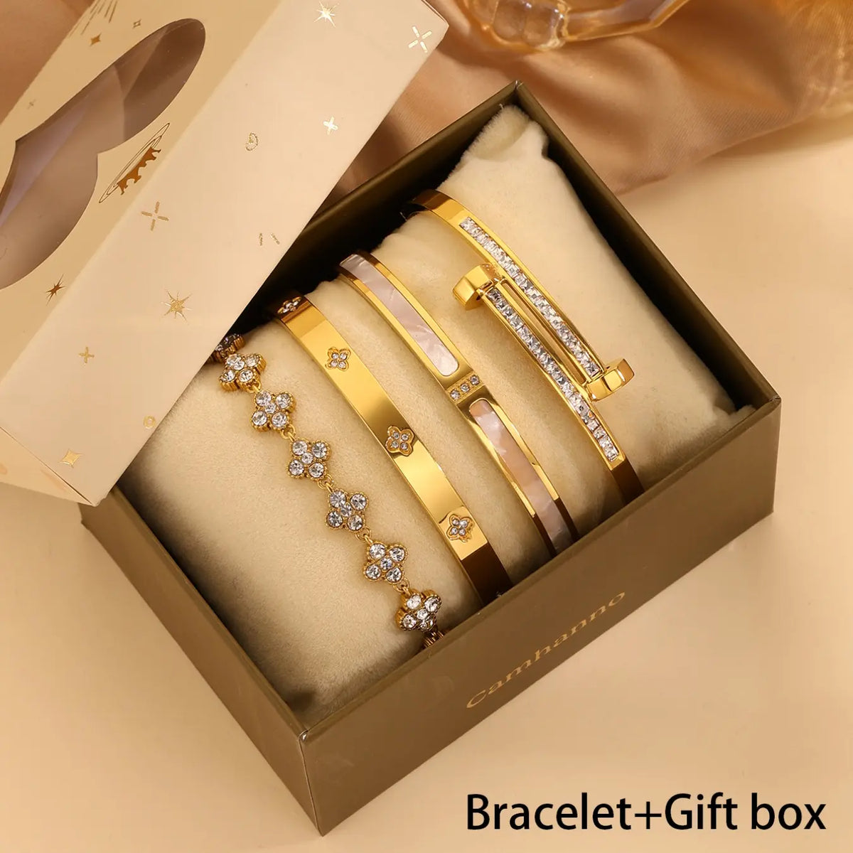 4-piece stainless steel diamond bracelet with exquisite gift box, French elegant fashion style, very suitable for gift-giving and daily commuting, Set bracelet