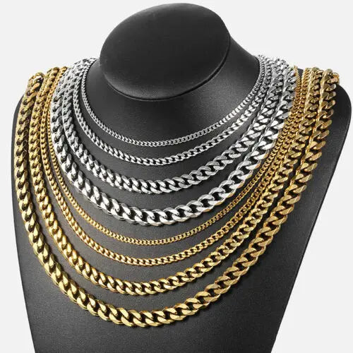 3/5/7/9/11mm Men's Silver Color Necklace Stainless Steel Cuban Link Chain For Mens Womens Basic Chokers 18-30inch Valentine Birthday Gift