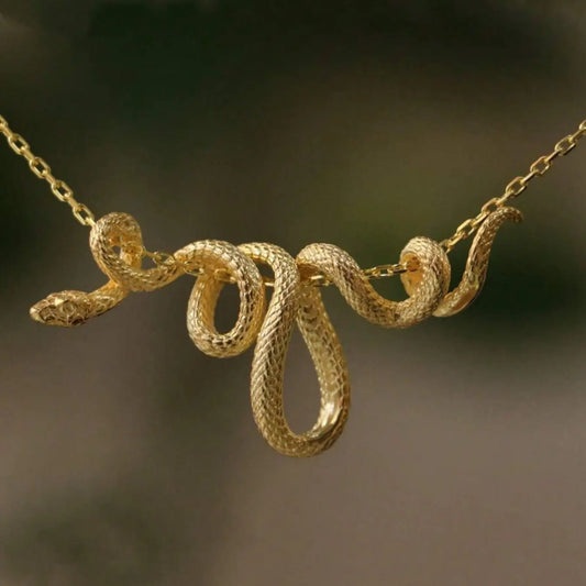 Glittering Golden Silvery Snake Chain Necklace - Edgy Punk Rock Hip Hop Alloy Jewelry - Daring Unique Snake Pendant for Women & Men - Versatile Party Gift - Exquisite Chain Jewelry - Fashionable Jewelry Accessories