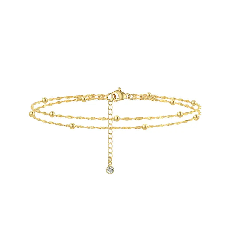Dearmay Gold Ankle Chain Jewelry for Women with Zirconia Pendant Summervibes Double-Layer Ankle Bracelets Elegant Summer Beach Gift for Teen Girls&Mother