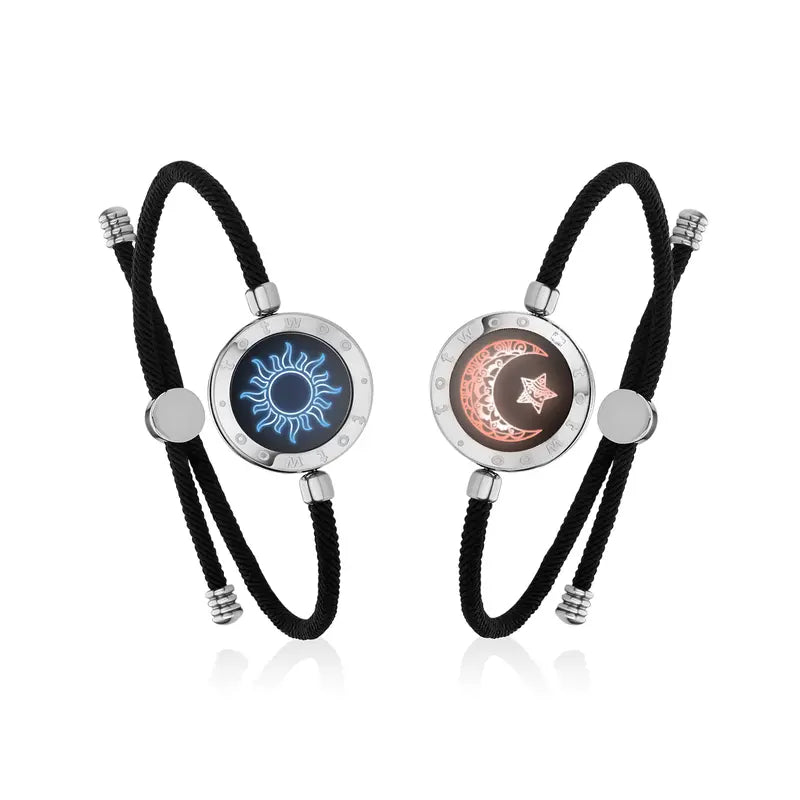 TOTWOO Sun and Moon Long Distance Touch Bracelets for Couples, Vibration & Light Up Bracelet, Women's Fashion Smart Jewelry, Gifts for Girlfriend, One-to-One Bluetooth Pairing via App