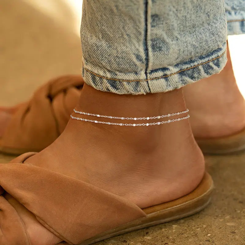 Dearmay Gold Ankle Chain Jewelry for Women with Zirconia Pendant Summervibes Double-Layer Ankle Bracelets Elegant Summer Beach Gift for Teen Girls&Mother