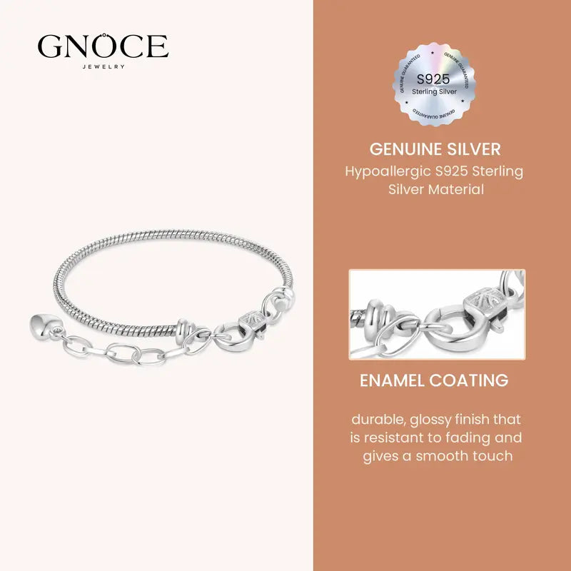 GNOCE Heart Shaped Adjustable Bolo Bracelet - Stainless Steel Snake Chain with Lobster Clasp, Extender, Allergy-Safe Metal for DIY Charm Ready Jewelry Making, Easy Daily Wear Jewelry Bracelet