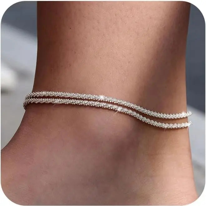 Tewiky 14K Gold Plated ankle bracelet Jewellery for women Glitter Waterproof Adjustable Two Chains anklets for women, ankle bracelet Casual Anklets, Summer Beach Anklet Jewelry for Women Gift.Valentine's Day Gift,Fashion Items Holiday gifts
