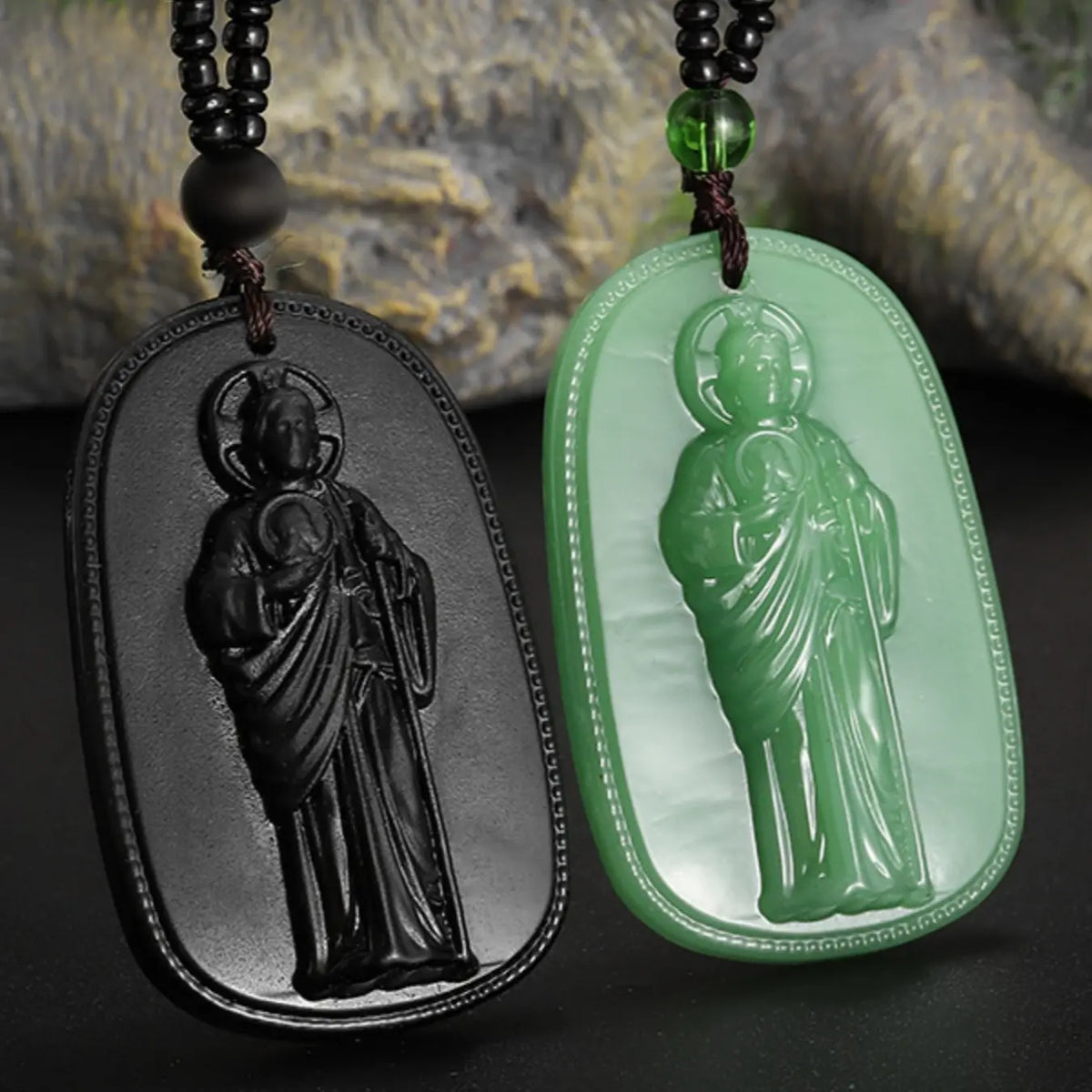 Saint Jude Pendant Necklace, Vintage Guardian Figure Carving Pendant, Gothic Atmosphere Beaded Necklace, Catholic Christian Religious Jewelry，San Judas Tadeo, Collar San Judas, Men's Necklace，Pendants of Jesus and Our Lady of Guadalupe, Catholic
