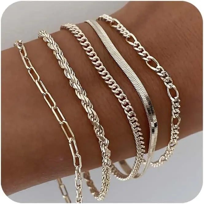FREEKISS Bracelets For Women Jewelry Sets For Women Cute Tennis Bracelets For Fashion Cuban Link Paperclip Chain Dainty Bracelet Pack Gifts For Women Girls
