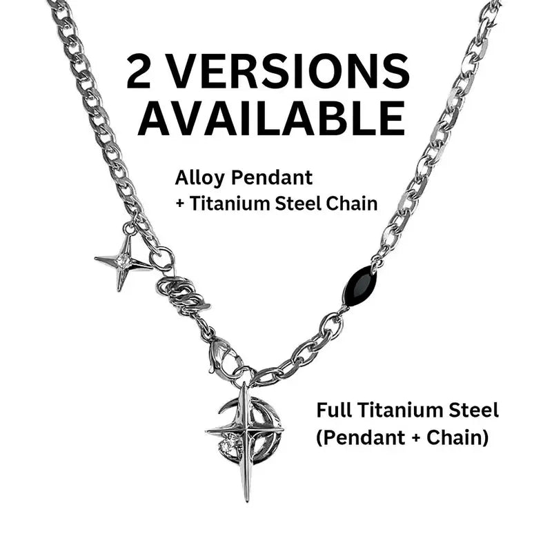 Men's Non-Tarnish Stainless Steel Mid-Chest Black Star Pendant Clavicle Chain - Costume Jewelry Necklace, Daily Versatile Chain, Alternative Style Necklaces, Casual Accessory, Gift Box Included, Unique Cool Mens Gifts