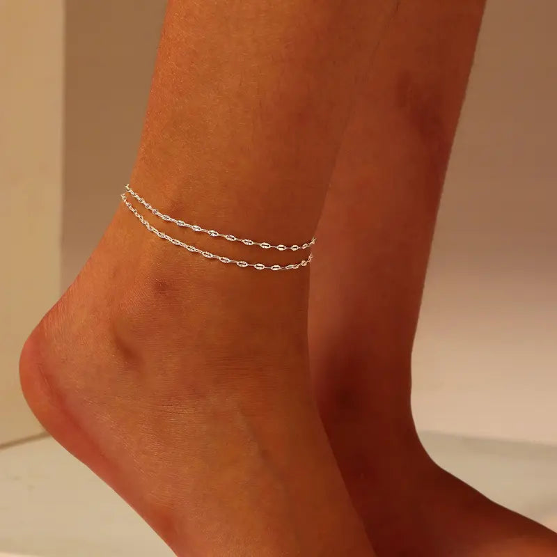 Loyalove 14K Gold Plated Dainty Layered Ankle Bracelets for Women, Waterproof Gold Link Chain Anklets Non Tarnish Set Pack Summer Beach Jewelry Gift