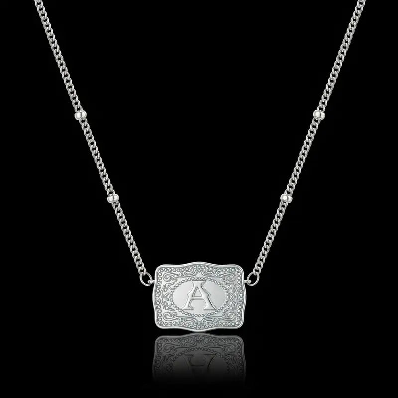 Belt Buckle Retro Initial Letter Pendant Necklace Handmade Fashion Accessory Personalized Letter Necklace CowTag Western Style 18 2 Extender Daily Wear Gifts for Boyfriend Initial Necklace