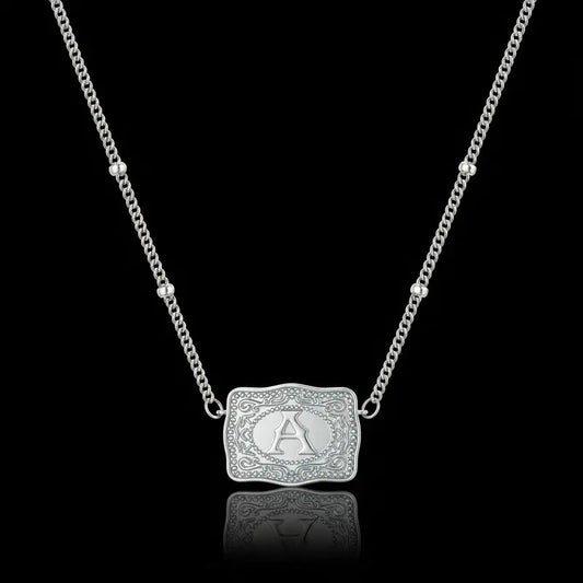 Belt Buckle Retro Initial Letter Pendant Necklace Handmade Fashion Accessory Personalized Letter Necklace CowTag Western Style 18 2 Extender Daily Wear Gifts for Boyfriend Initial Necklace