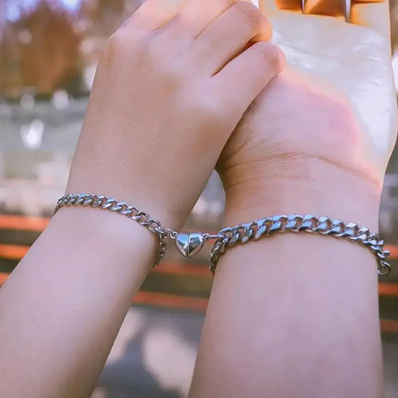 Couple love bracelet, 2-piece magnetic men and women Cuban bracelet, stainless steel adjustable couple bracelet