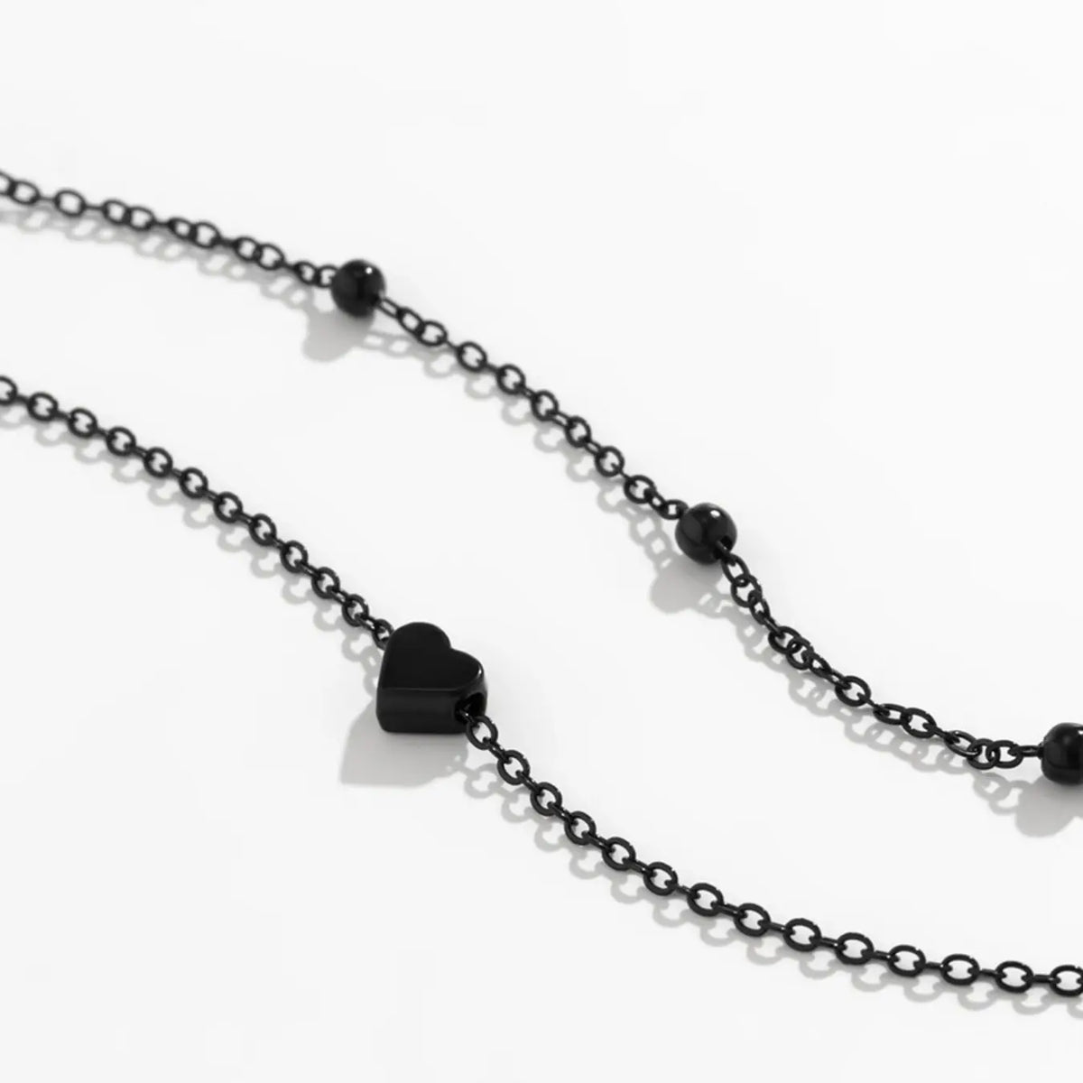 2Pcs Summer Black Heart Beaded Layered Anklet, Foot Jewelry, Wearable Jewelry, Trendy Beach Accessories for Women