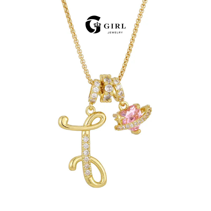 GGIRL Dopamine Alphabet Initial Necklace - 26 English Letter Pendants, Pink Holiday Heart Design, Colorful Initial Necklaces, Fashionable Accessory, Cute Girly Trendy Teen Gifts