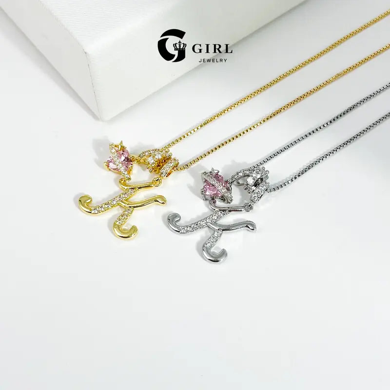 GGIRL Dopamine Alphabet Initial Necklace - 26 English Letter Pendants, Pink Holiday Heart Design, Colorful Initial Necklaces, Fashionable Accessory, Cute Girly Trendy Teen Gifts