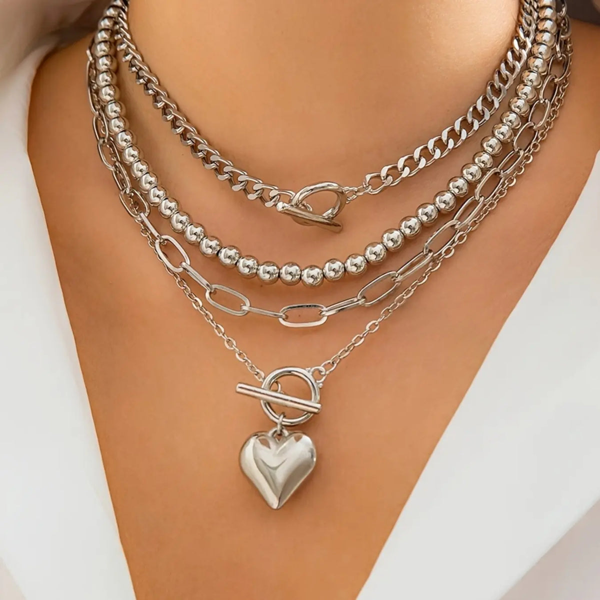 Women's Boho Shell Necklace Set, Dainty necklaces, Dainty Layering Jewelry, Stylish Everyday Jewelry, Geometric Ot Clasp Short Heart Pendant Jewelry, All-Season Versatile Accessories for Women, Fashionable Jewelry Accessories