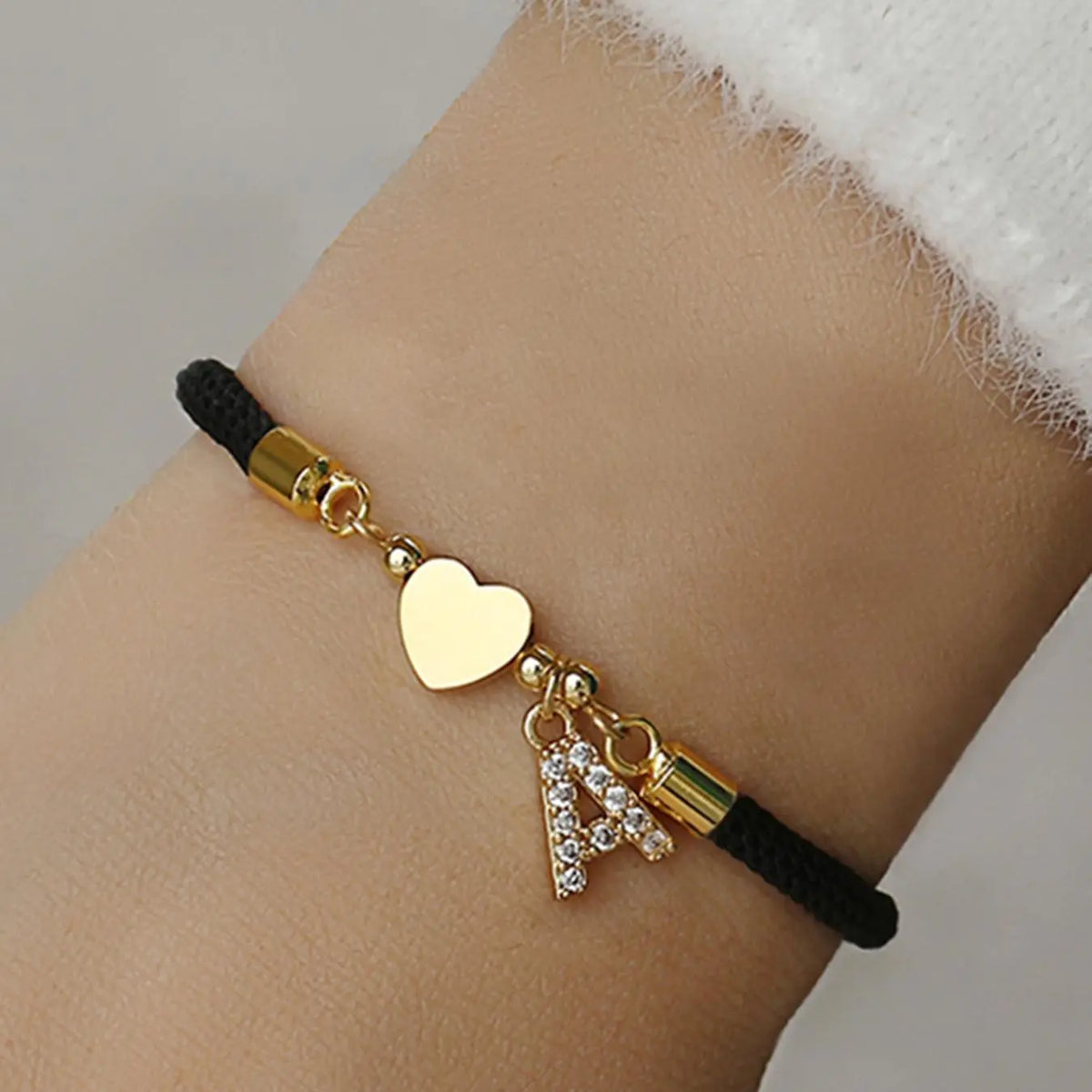 Initial Heart Charm Letter Link Bracelet, Fashion All-match Jewelry for Women, Retro Adjustable Rope Bracelet for Daily Use, Fashionable Bracelet Style