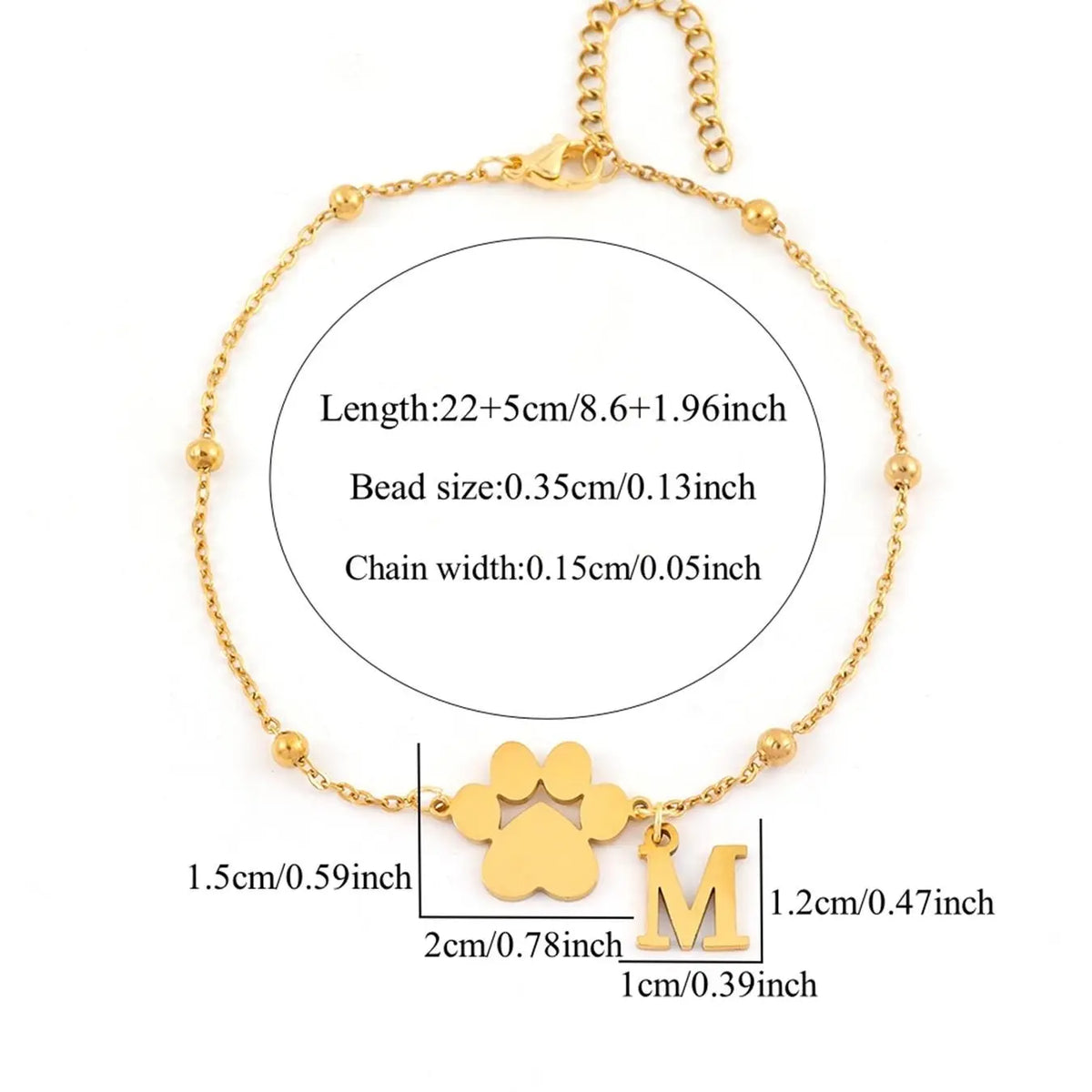 Women's Stainless Steel Anklet, Cute Letter Dog Paw Print Design, All Seasons Fashion Jewelry for Women, Initial Anklet