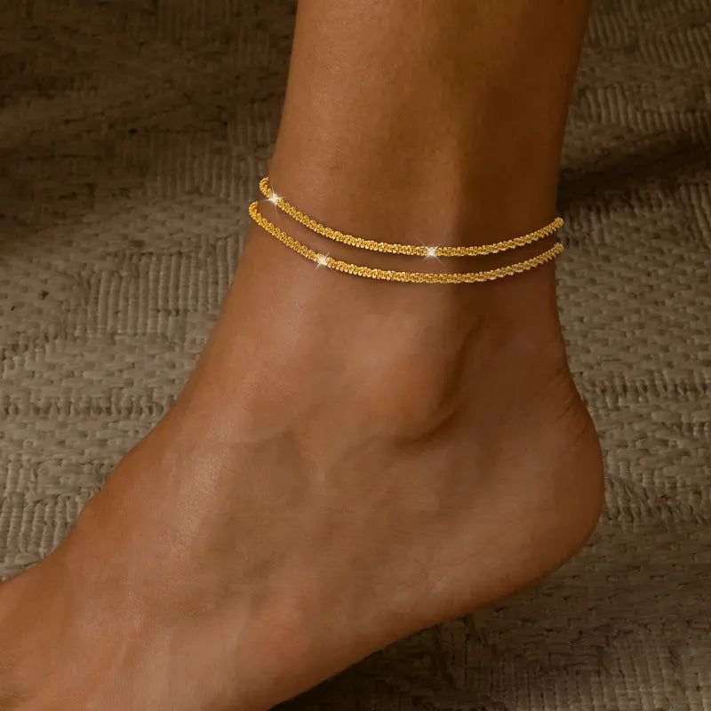 Dearmay Gold Ankle Chain Jewelry for Women with Zirconia Pendant Summervibes Double-Layer Ankle Bracelets Elegant Summer Beach Gift for Teen Girls&Mother