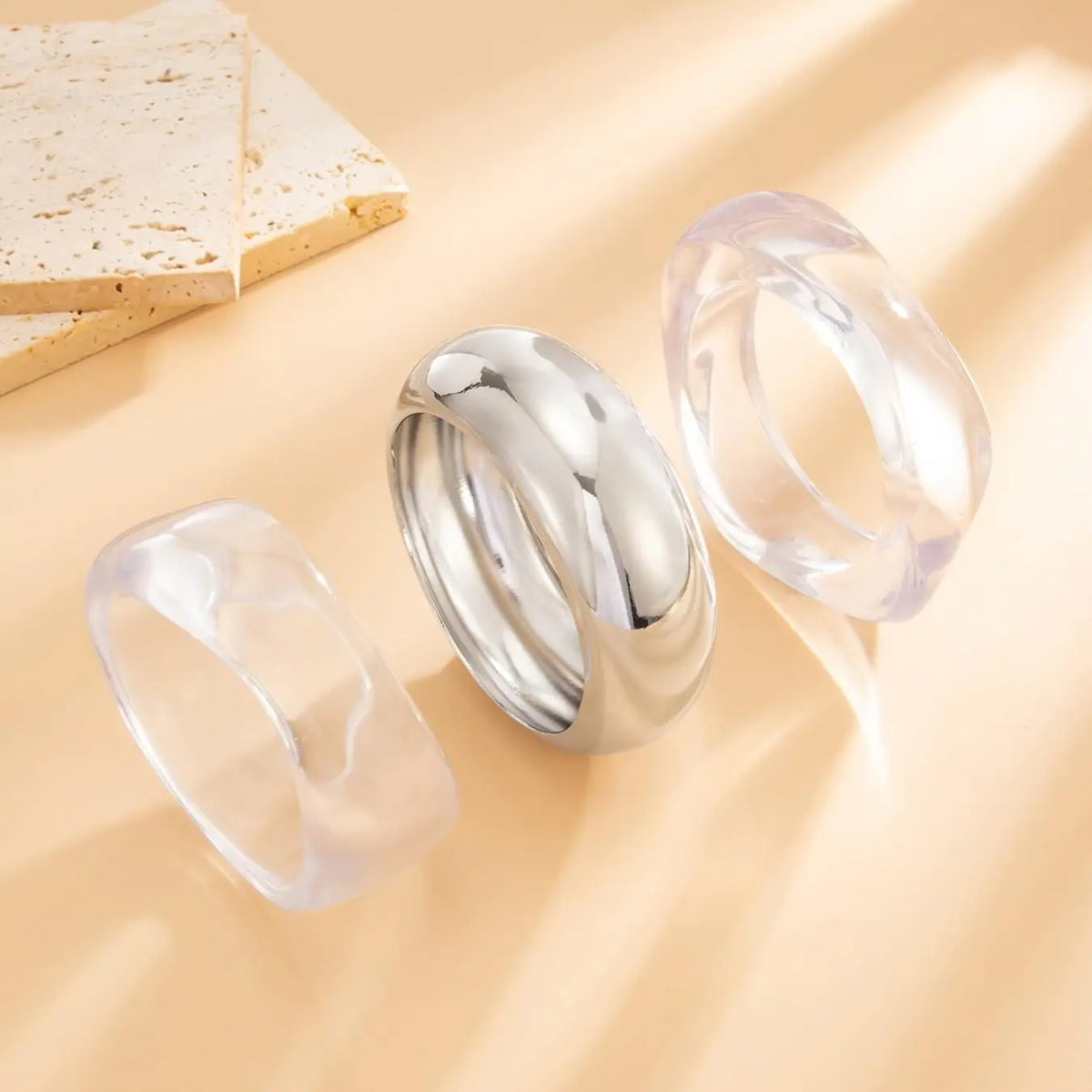 3-Piece Style Thick Transparent Bracelet, European Minimalist Colorblock Wide Edge Wristband, Elegant All-Season Accessory