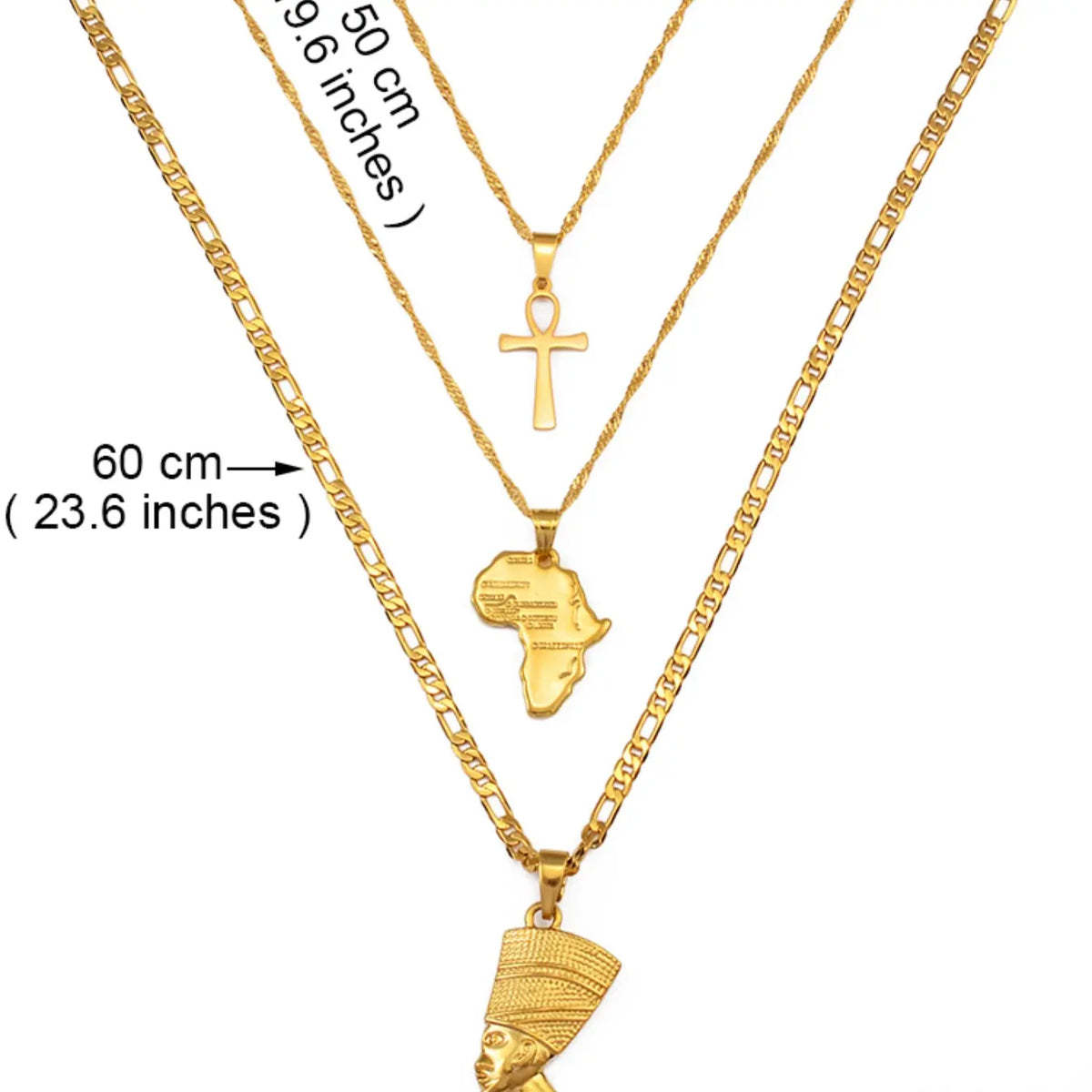 3pcs Necklaces Together Ankh Nefertiti Africa Map Pendant Gold/Silver Color Birthday Party Ethnic Jewelry Women Stacking Necklace