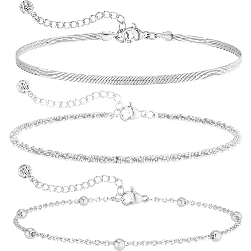 TEWIKY Dainty Layered Waterproof Anklet For Women Adjustable Womens Anklet Set Stackable Figaro Beaded Cuban Link Anklets Daily Clothing Decor For Beach Summer Trendy All-match & Exquisite Jewelry Back To School