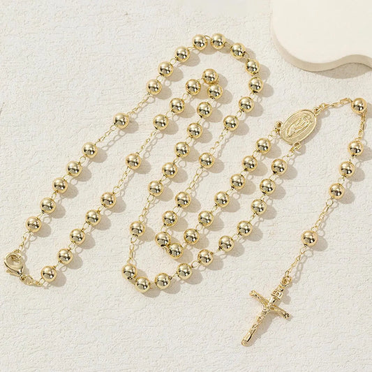Virgin Mary Cross Beaded, Long Chain Pendant with Necklace Fashion Jewelry for Men and Women, Casual Daily Wear Accessory