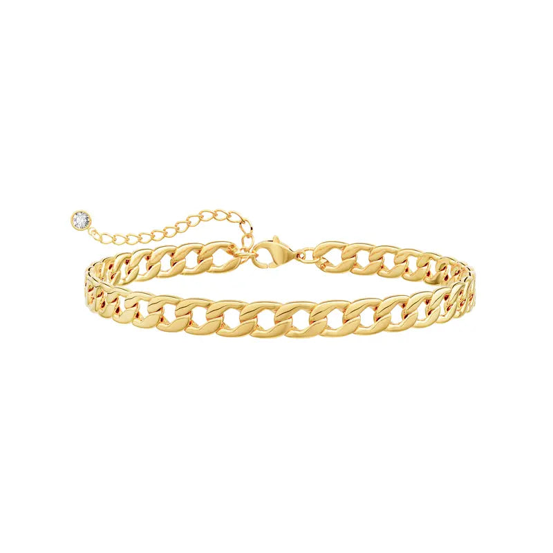 Loaylove Women's Gold Cuban Link Chain Ankle Bracelet, Adjustable Chain,Cute,Perfect For Summer Wear, Ideal As Summer Waterproof Barefoot Jewelry Or Gift.