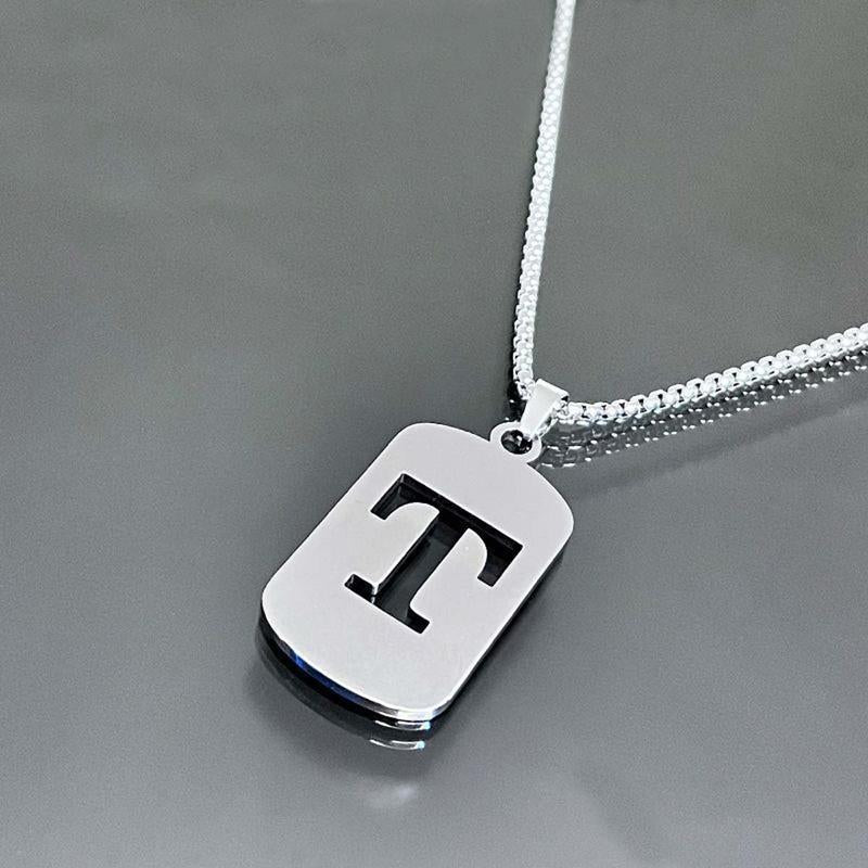 Men's Cool Stainless Steel Customized Initial Fashion Necklace - Hip Hop Geometric A-Z Alphabet Jewelry, Unisex Friendship Accessory, Birthday Gift for Him, Friendship Jewelry