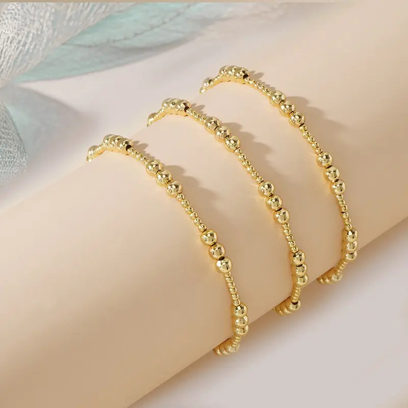 SHINUS BOHO Women's 3PCS Gold Beaded Bracelet Stack - Adjustable Stretch, Non-Tarnish, Tarnish-Proof, Waterproof, Daily Fashion Accessory, Trendy Gift for Women, Beaded Bracelets, Non Tarnish Jewelry