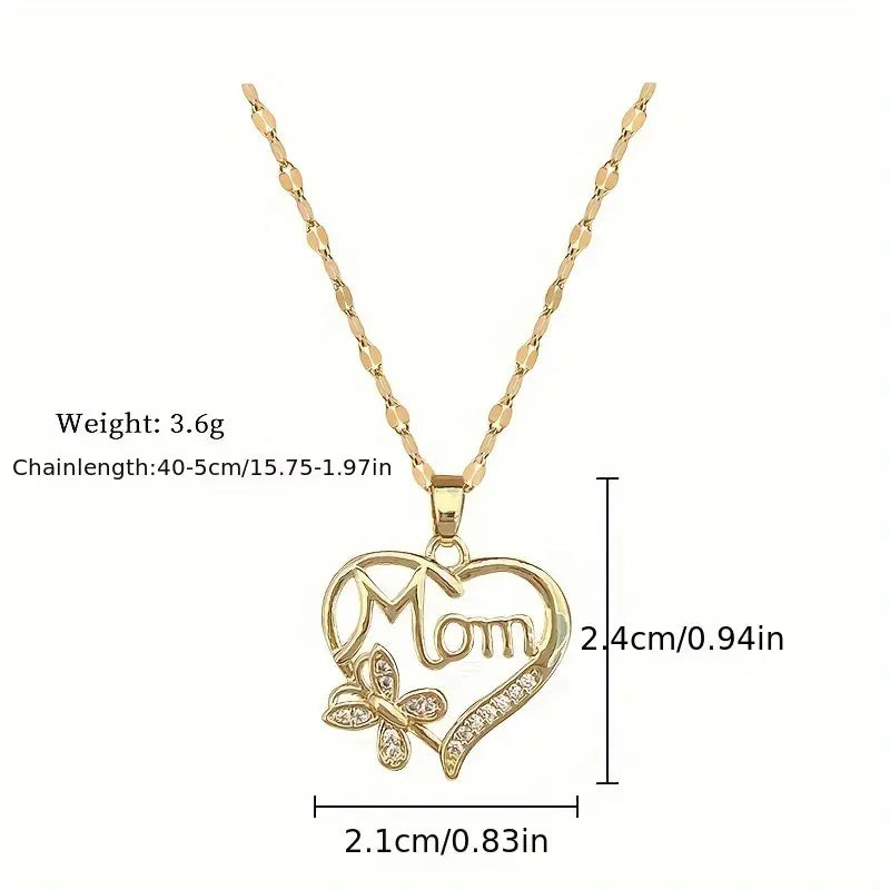Women's Stainless Steel Heart-Shape Chain & Link Necklace with Butterfly Pendant, Elegant Wearable CZ Shine - Comfortable Female Gift for Mothers Day, Everyday Elegance for Daily Wear & Special Occasions