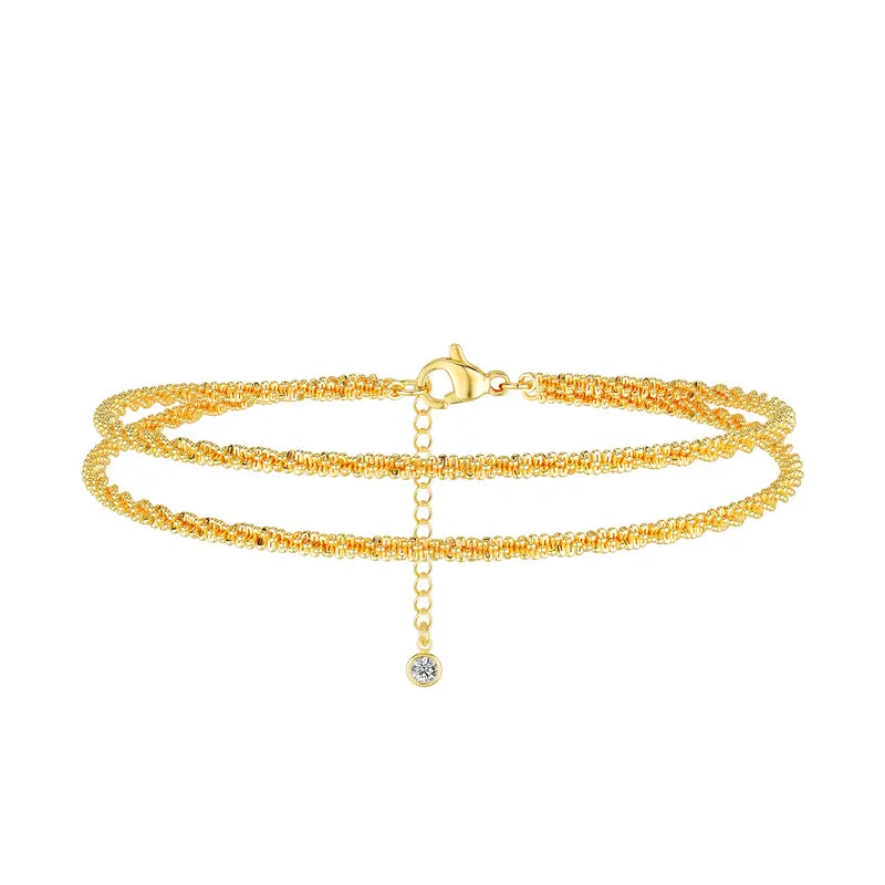 Dearmay Gold Ankle Chain Jewelry for Women with Zirconia Pendant Summervibes Double-Layer Ankle Bracelets Elegant Summer Beach Gift for Teen Girls&Mother