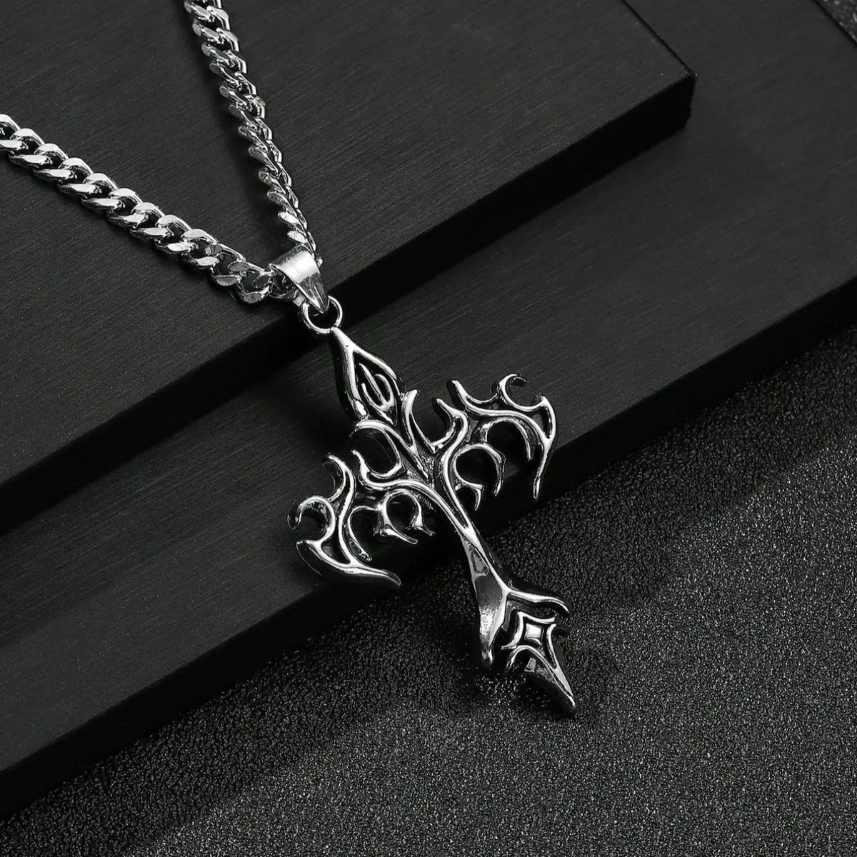 Men's Fashion Hip Hop Vintage Cross Pendant Necklace, Cuban Link Chain Necklace, Street Style Urban Edge Trendy Jewelry, Gothic Cross Design, Unique Fashion Accessory, Cross Necklaces
