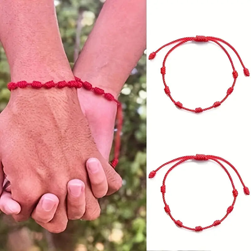 24Pcs Adjustable Red Rope Handmade 7 Knots Bracelets Classic Stackable Wristband Couples Friends Fashion Bracelets Accessory Set Red Rope Lucky Women/Men Chain Set
