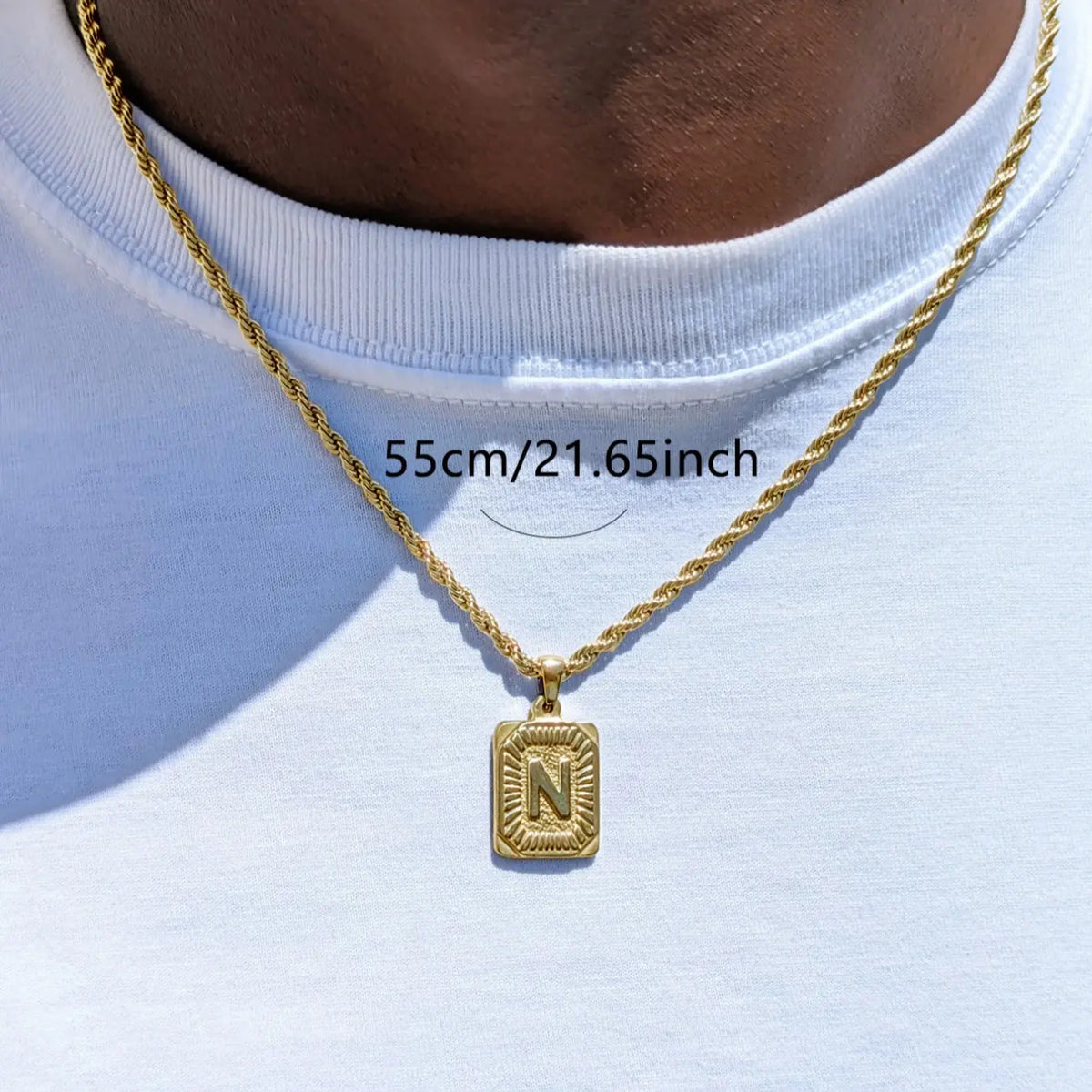 Men's Stainless Steel Necklace with Square Pendant and Initial Letter, Personalized A-Z Design, Rope Chain Jewelry, Durable Fashion Accessory, Exquisite Jewelry Gift