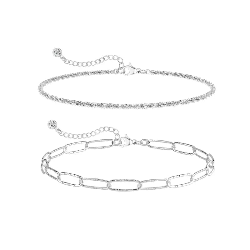 TEWIKY Dainty Layered Waterproof Anklet For Women Adjustable Womens Anklet Set Stackable Figaro Beaded Cuban Link Anklets Daily Clothing Decor For Beach Summer Trendy All-match & Exquisite Jewelry Back To School