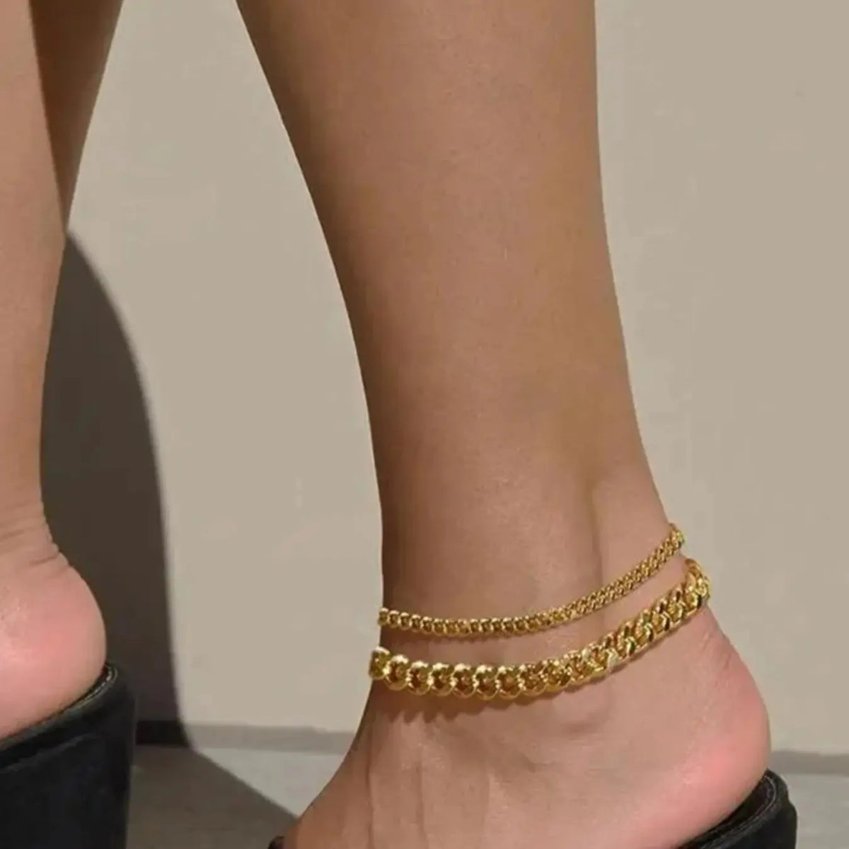 Women's Waterproof Cuban Link Anklet Set, Trendy Multi-Layered Large Ankle Bracelets, Elegant Fashion Jewelry Gift, Stylish Accessory