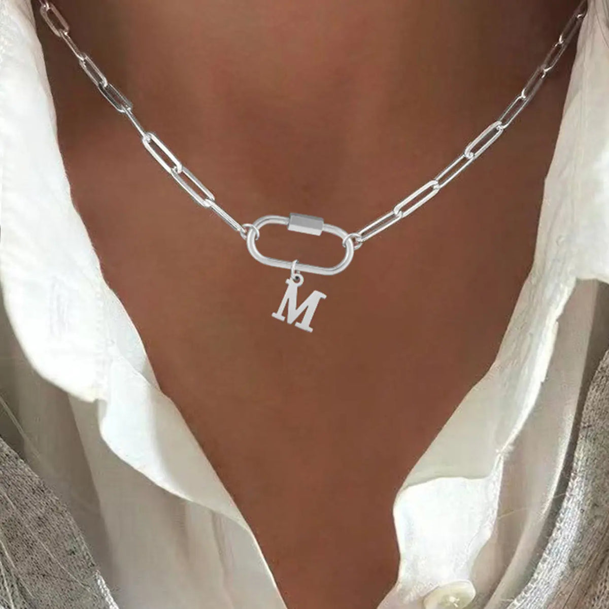 Women's Letter Pendant Necklace, Initial Letter Necklace, Initial Necklace Jewelry, Classic Silver Color Stainless Steel Chain, Non Tarnish, Casual Style Necklaces, All Seasons Wear, No Choking Hazard