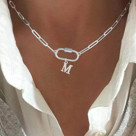 Women's Letter Pendant Necklace, Initial Letter Necklace, Initial Necklace Jewelry, Classic Silver Color Stainless Steel Chain, Non Tarnish, Casual Style Necklaces, All Seasons Wear, No Choking Hazard