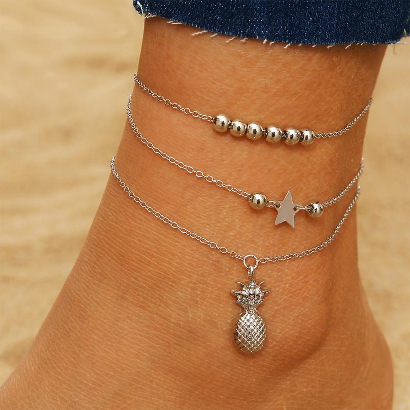 Female Gold-Layered Anklets - Boho Chevron Pattern, Hamsa Hand, Elephant Foot, Geometric, Love Letter Bead Animal Layering Foot Chains for Summer Gifting (Sports & Outdoor Camping & Hiking Hammocks Accessory)