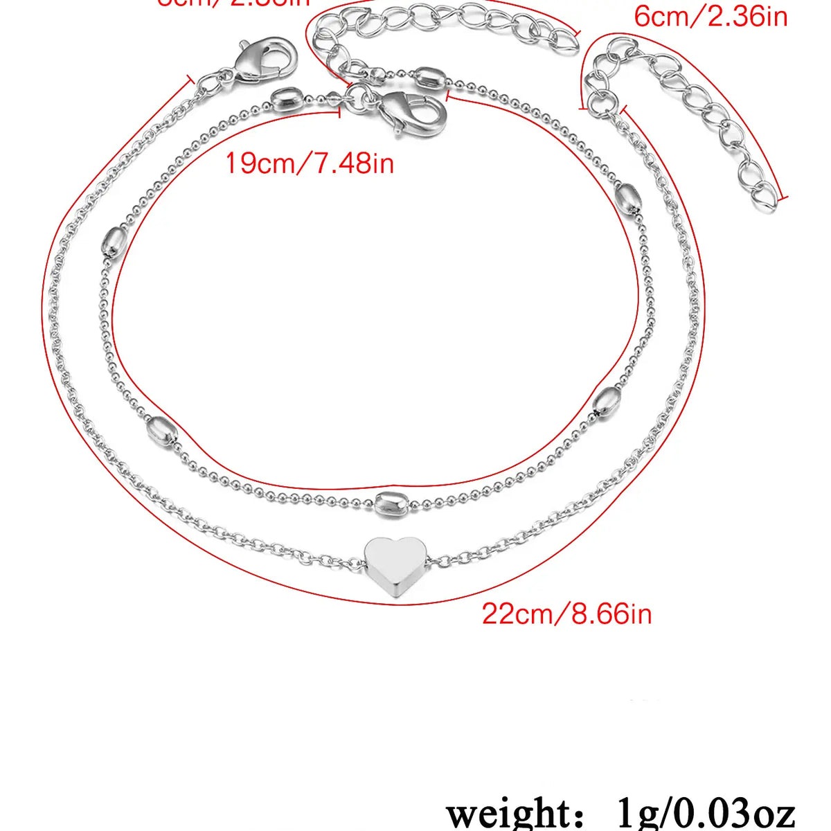 Heart Double Layered Chains Anklet, Simple Holiday Beach Style Stainless Steel Multilayer Anklet, Fashion All-match Elegant Accessories for Women for Gift Dainty Layered Anklet, Fashionable Accessory, Jewelry Gift