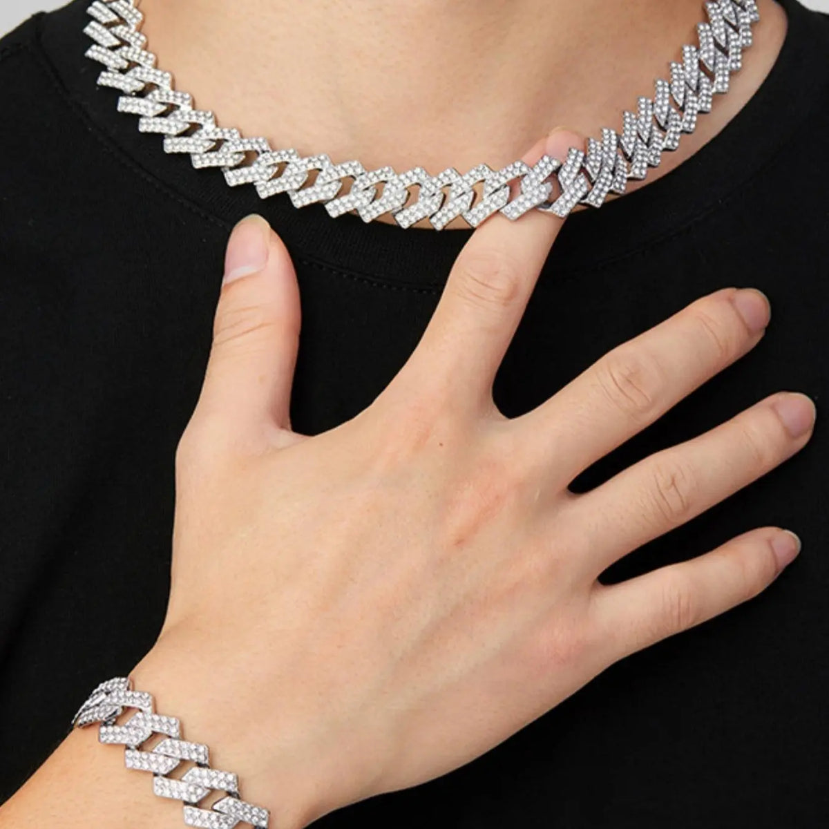 Hip-hop Heavy Industry Cuba Chain Cuban Link Chain Necklace Set Gift Box Exquisite Personality Neutral Jewelry, Boyfriend and Girlfriend Sparkling Rhinestones Chains Iced Out Jewelry Statement Jewelry